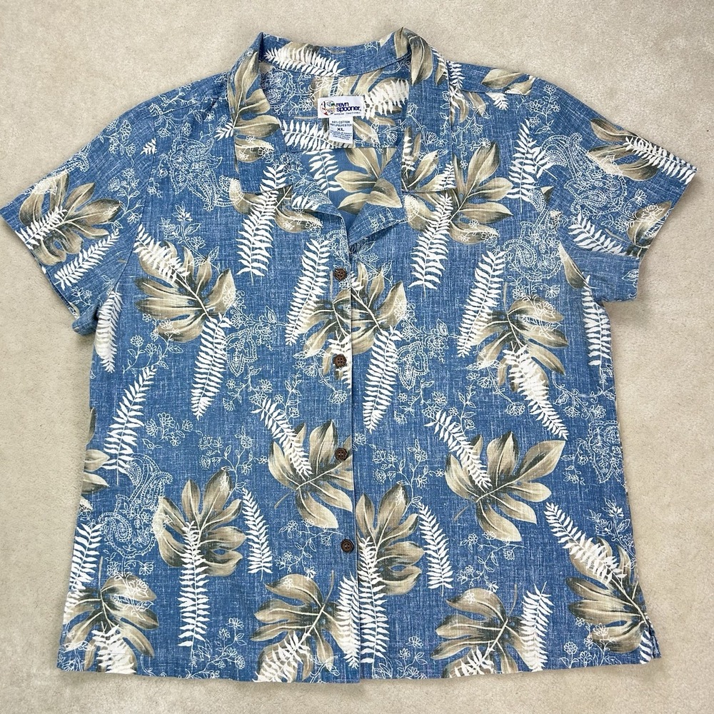 Vintage Reyn Spooner Button Up Shirt Women's XL Camp Tropical Floral Hawaiian